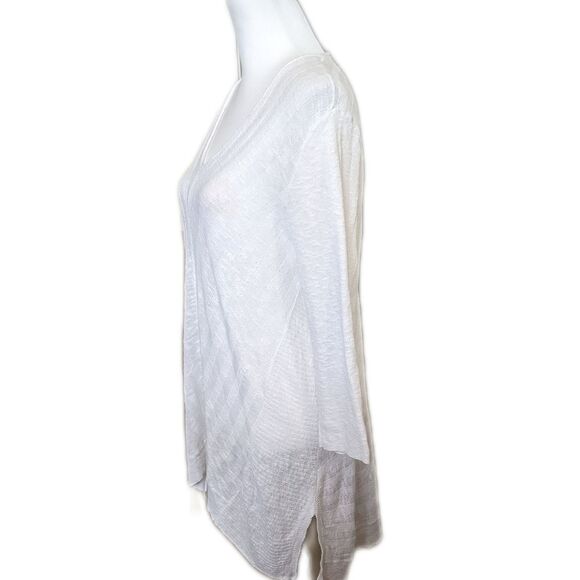 J. Jill white thin knit v-neck sweater, linen & cotton blend, ribbed M - Picture 3 of 9